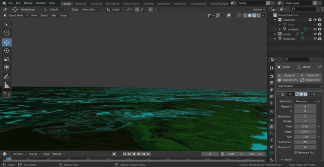 a screenshot of a program called blender showing a green and blue background
