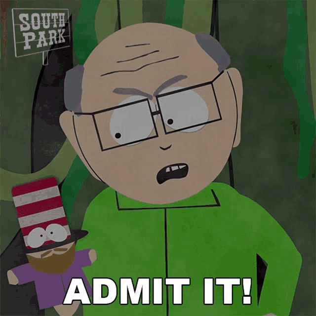 a cartoon character with glasses and a cat in the hat says admit it
