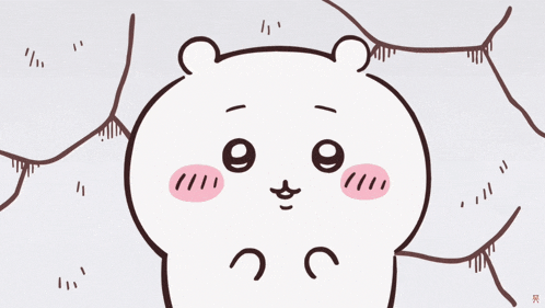 a drawing of a white bear with a pink cheek and a smiley face