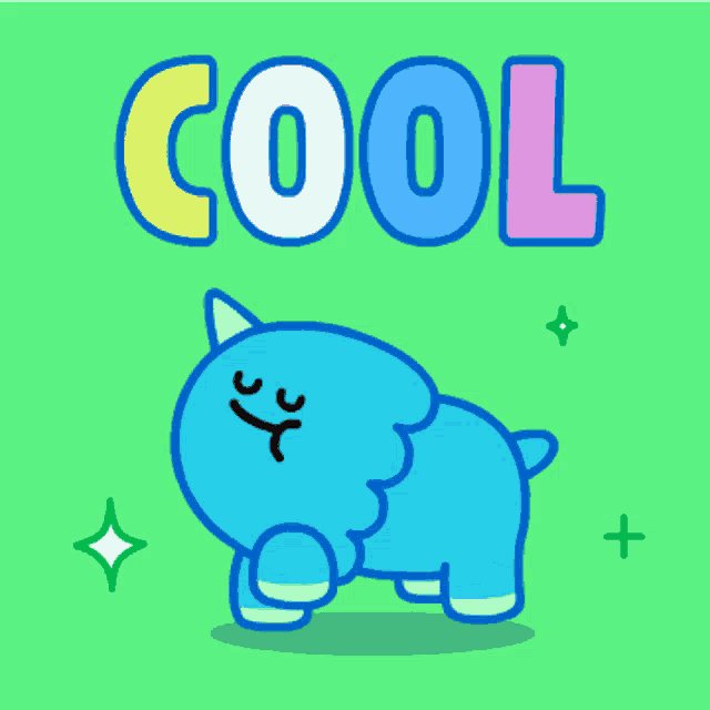 a cartoon illustration of a blue sheep with the word cool above it