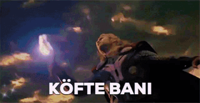 a superhero is flying through the air with the word kofte bani written on the screen