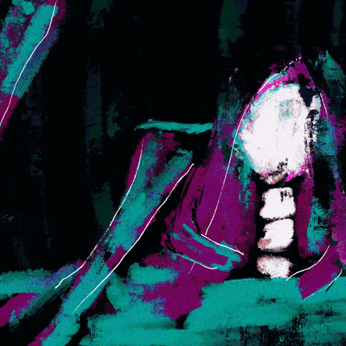 a painting of a woman 's legs in purple and teal colors