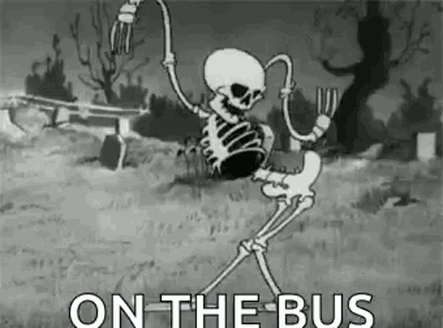 a black and white cartoon of a skeleton dancing in a graveyard .