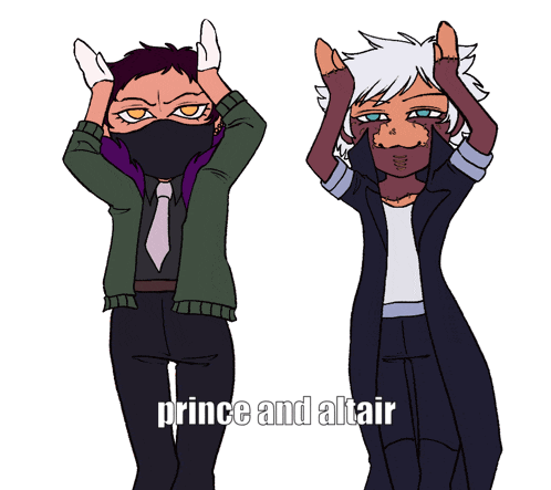 a cartoon drawing of prince and altair dancing together