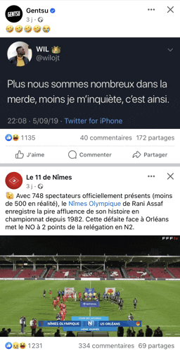 a screenshot of a soccer game between le 11 de nimes and us orleans on twitter