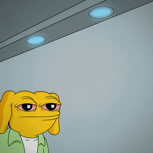 a cartoon character with a yellow face and red eyes is giving the middle finger