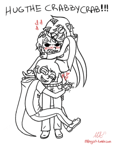a black and white drawing with the words hug the crabbycrab written on it