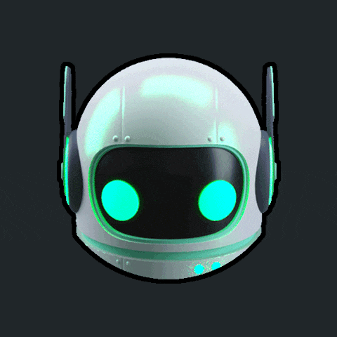 a cartoon drawing of a robot with two green lights on its face