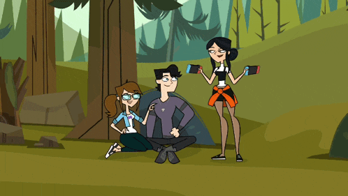 a cartoon of a man and two girls playing nintendo switches
