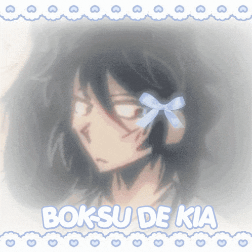 a picture of a girl with a bow in her hair and the words boksu de kia on the bottom