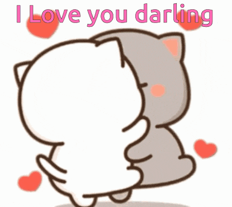 two cartoon cats hugging each other with the words i love you darling written above them