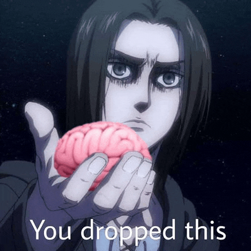 a woman is holding a brain in her hand with the words `` you dropped this '' written on it .