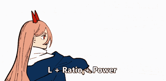 a cartoon of a person pointing up with the words l + ratio + power below it
