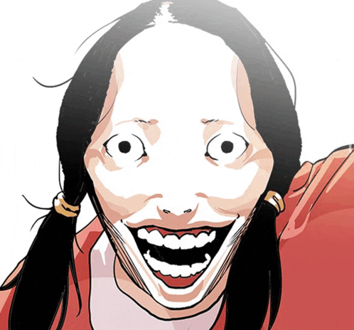 a cartoon of a woman with pigtails and a big smile