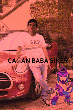 a man in a gap shirt leans on a red car