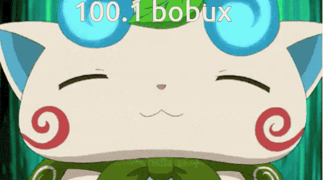 a cartoon cat with a green frog around its neck and the words 100.1 bobux above it