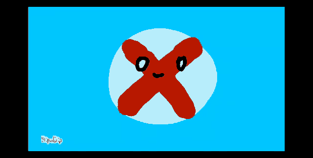 a drawing of a red cross in a white circle on a blue background .