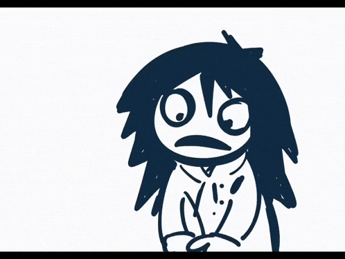 a black and white drawing of a cartoon character with big eyes