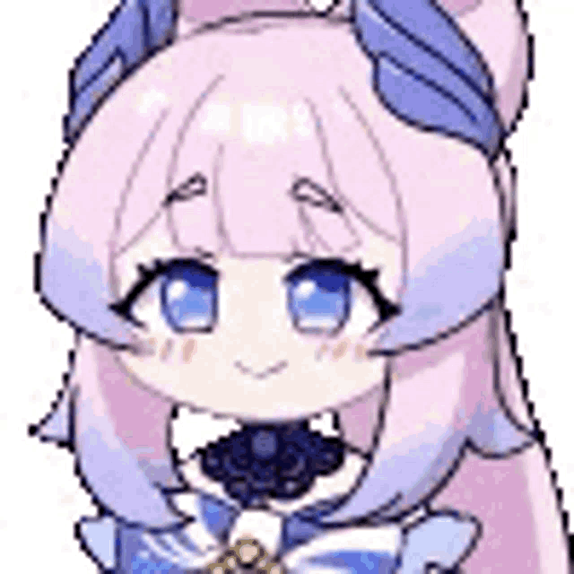 a cartoon girl with pink hair and blue eyes is wearing a bow tie and headphones .