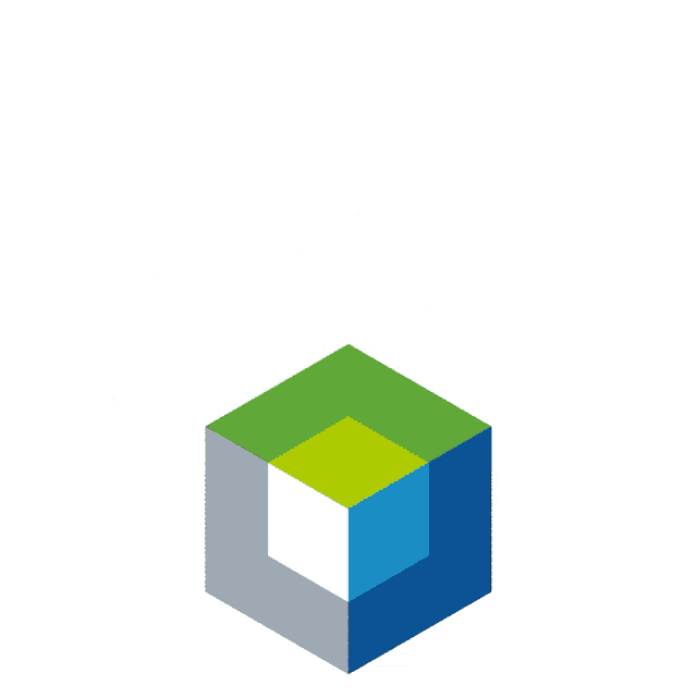 a green blue and gray cube with confetti falling around it