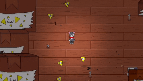 a cartoon cat is standing on a wooden floor next to a sign that says " fucked "