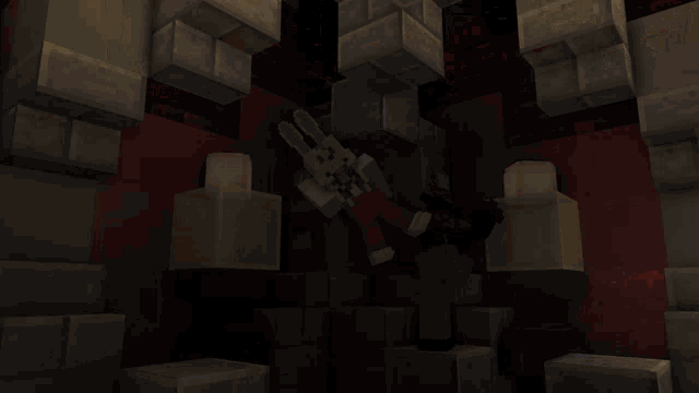a skeleton in a minecraft video game is holding a sword