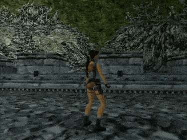 a video game character is standing in front of a brick building