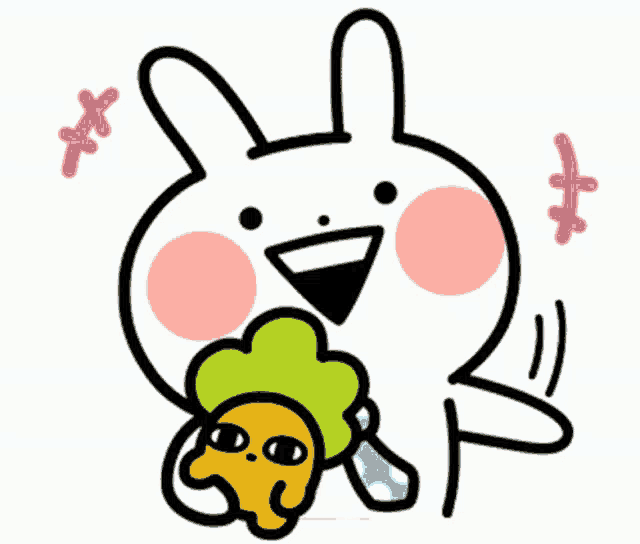 a cartoon drawing of a bunny holding a carrot with a heart on it