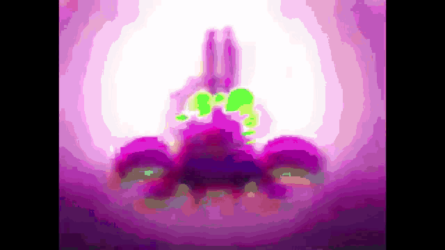 a pixel art of a purple crab with a green head