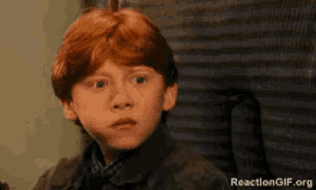 a close up of a young boy 's face with a reaction gif.org watermark on the bottom