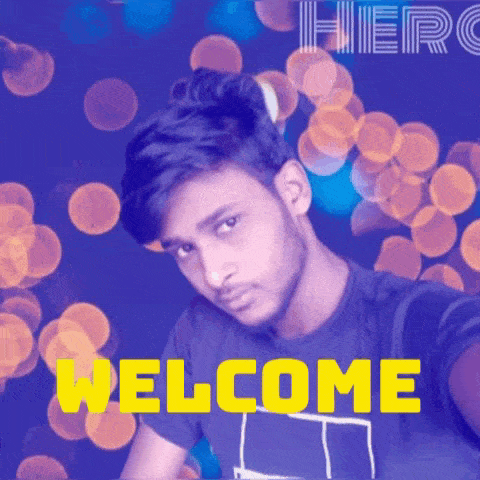 a young man is taking a selfie with the words welcome in yellow letters