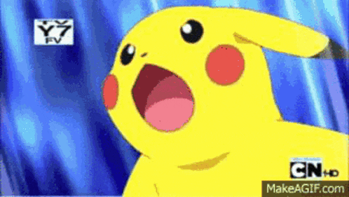 a cartoon pikachu is screaming with his mouth open in a cartoon .