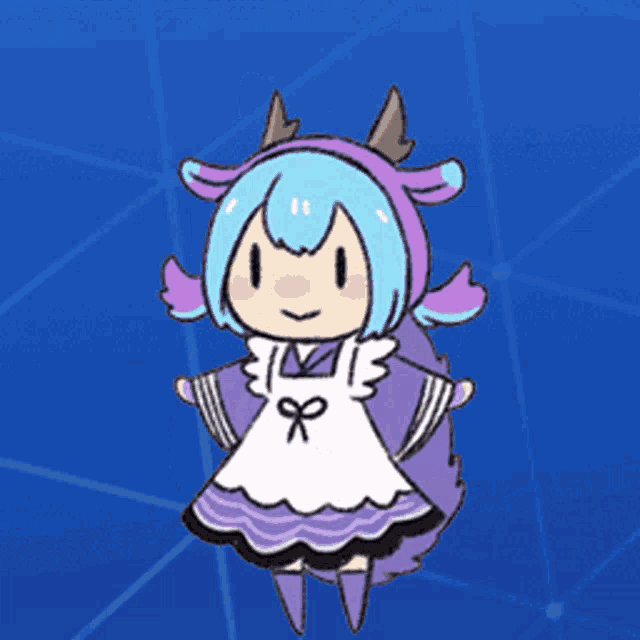 a drawing of a purple and white animal with horns on a blue background