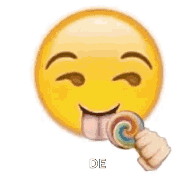 a smiley face sticking out its tongue and holding a lollipop .