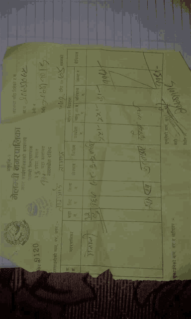 a piece of paper that says ' nepal ' at the top