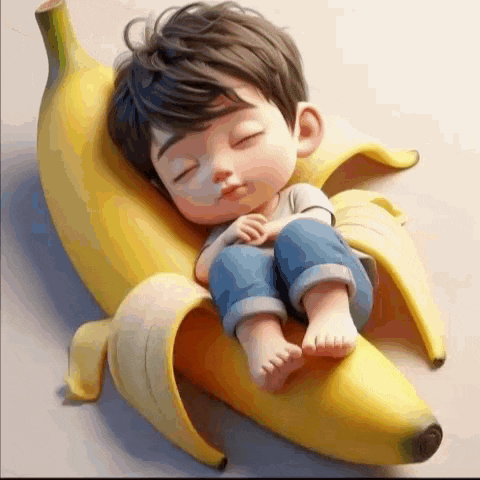 a cartoon baby is sleeping in a banana peel .