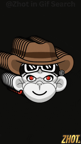 a cartoon monkey wearing a cowboy hat and glasses