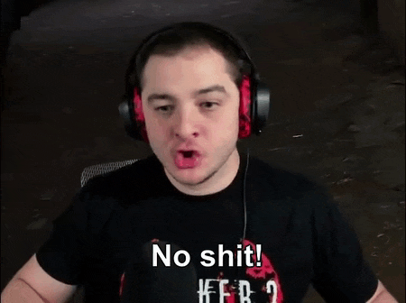 a man wearing headphones is making a funny face and saying no shit !