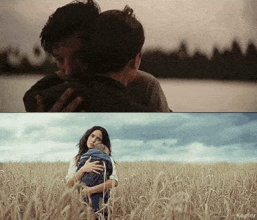 a woman holding a child in a field with the word kepler on the bottom right