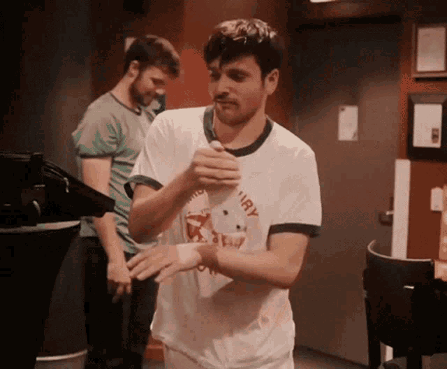 a man wearing a shirt that says dairy