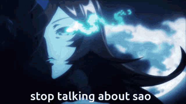 a picture of a woman with the words stop talking about sao