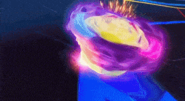 a colorful spinning top is spinning in the air .