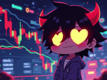 a cartoon of a boy with horns and heart shaped eyes