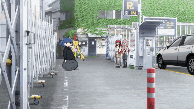 a parking lot with a sign that says p in