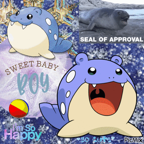 a picture of a seal with the words sweet baby boy on it