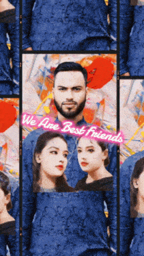 a man and a woman are standing next to each other with the words " we are best friends " above them