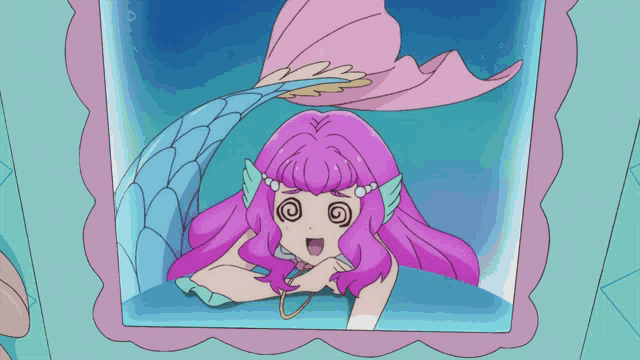 a cartoon of a mermaid with a swirl in her face