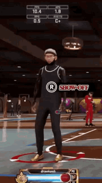 a screenshot of a basketball game with a show off button