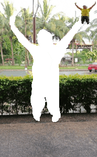 a white silhouette of a person with their arms outstretched