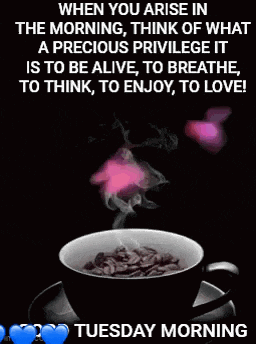 a cup of coffee with smoke coming out of it and a quote on it